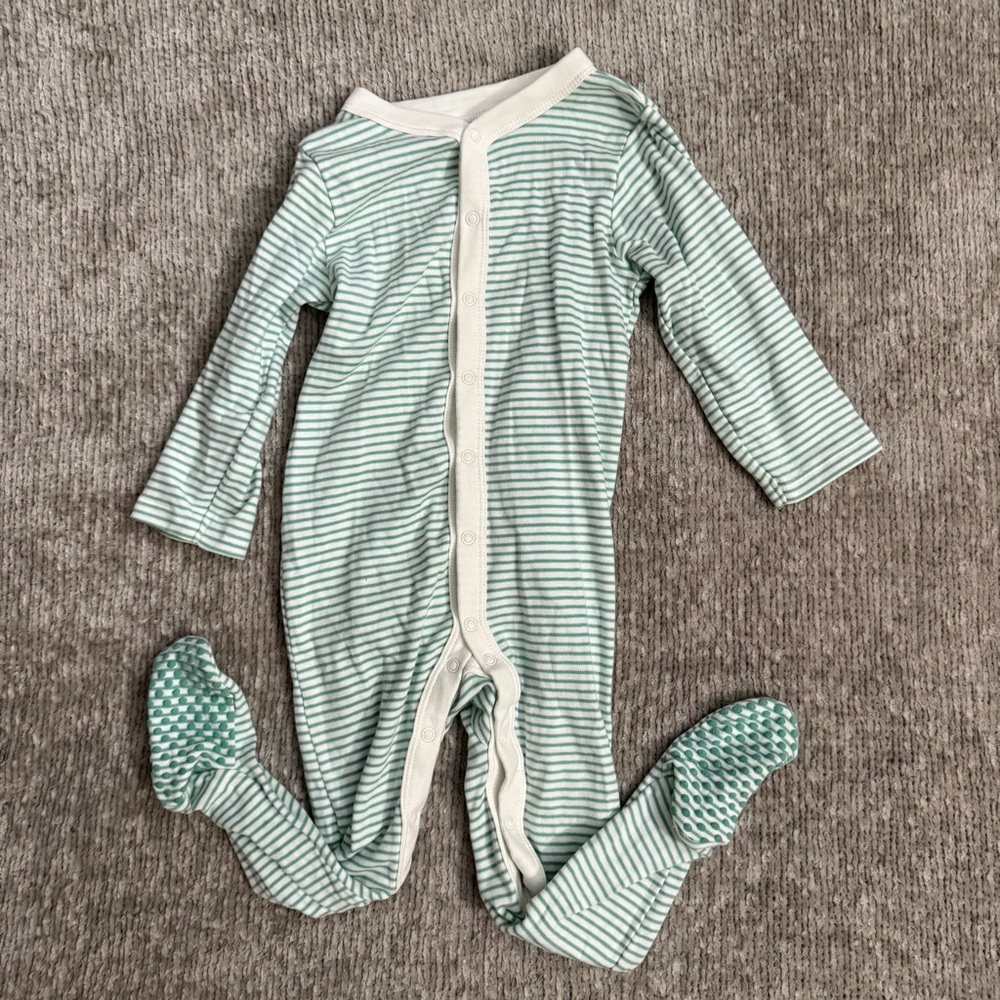 M&S Baby Green White‎ Stripe Footed Sleeper Pajamas 24 Months